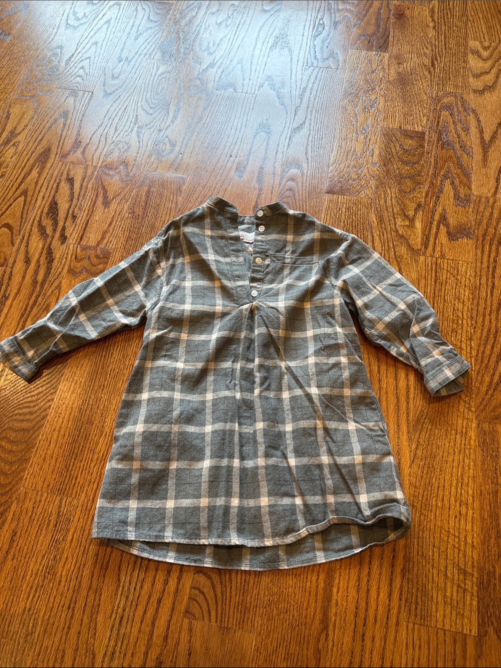 Bonpoint Gray and Cream Plaid Button-Front Tunic Dress